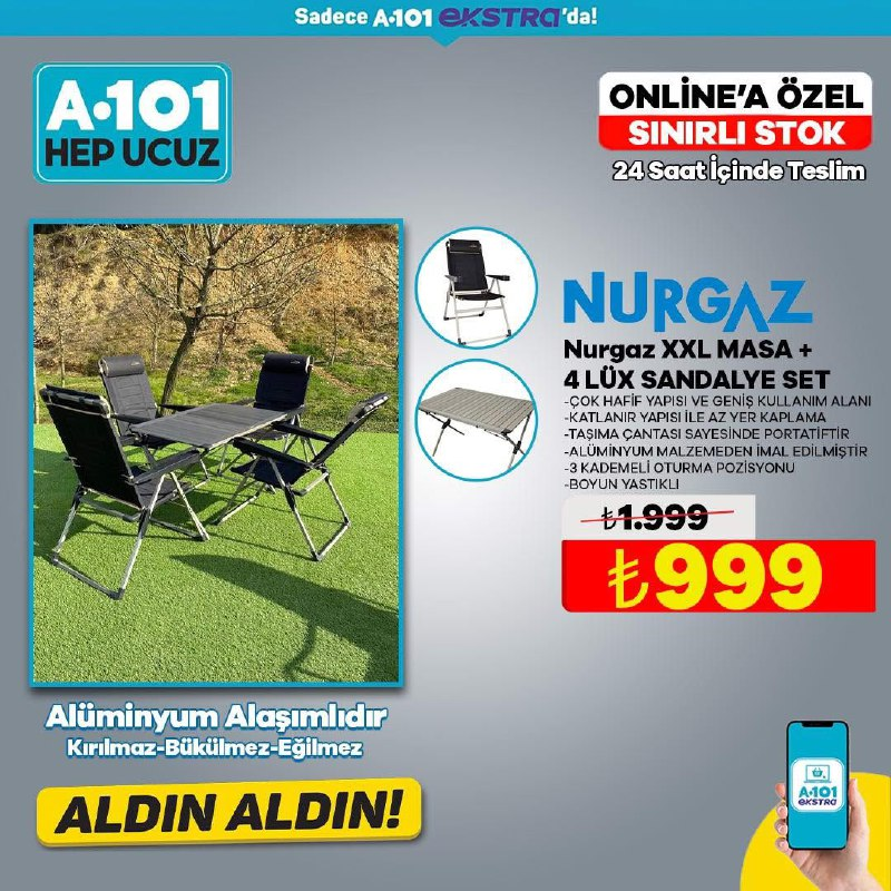 NURGAZ XXL MASA + 4 LÜX SANDALYE SET
